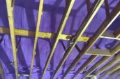 purple spray foam insulation in roof