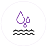 purple and black icon of water droplets above wavy air symbol