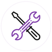 purple and black icon of screwdriver and wrench