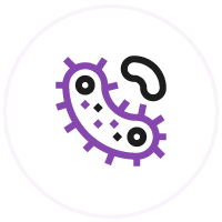 purple and black icon of bacteria
