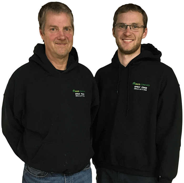 transparent cutout of smiling father and son wearing black ecocomfort hoodies