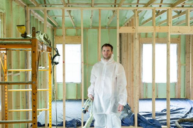 Professional spray foam contractor in project setting